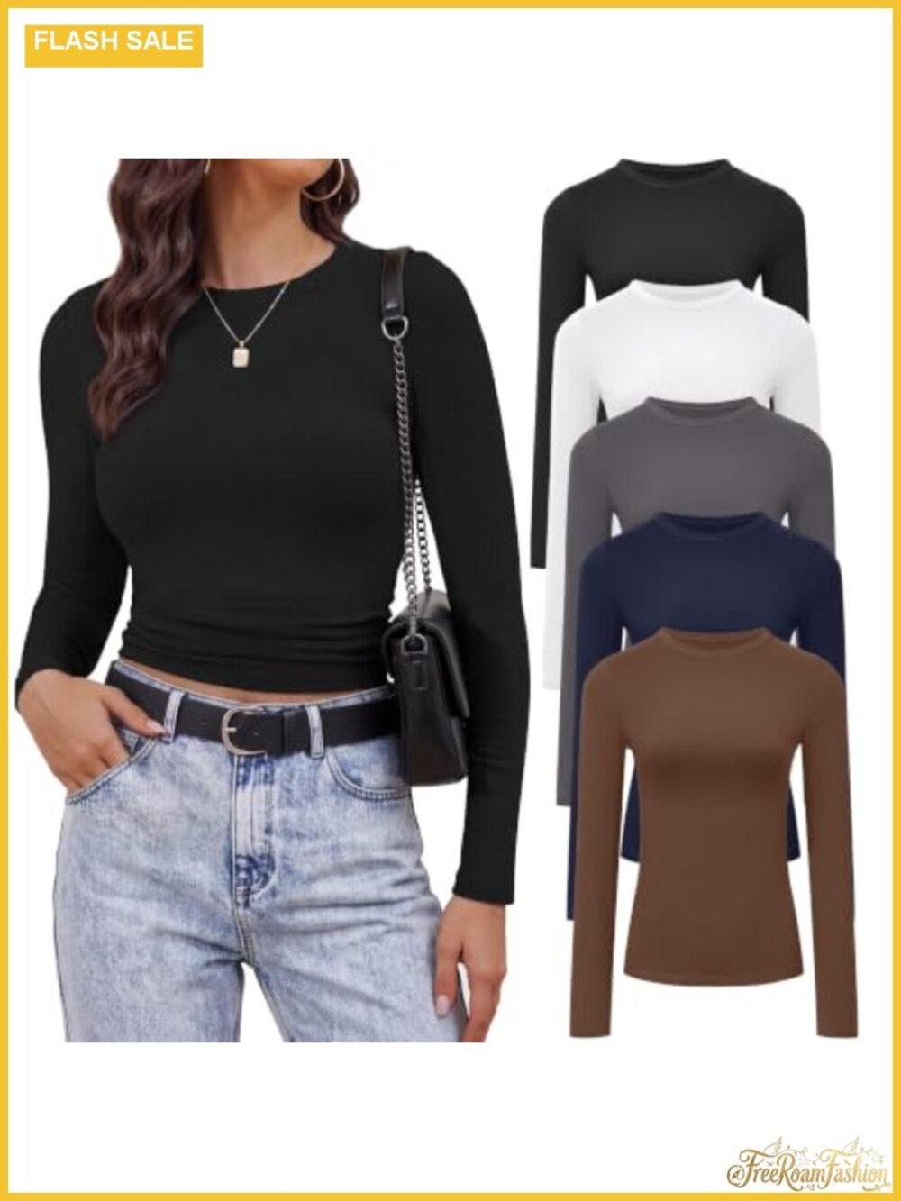 5 Pack Long Sleeve Tees for Women Basic Fitted Tops Layering (NO COLOR)